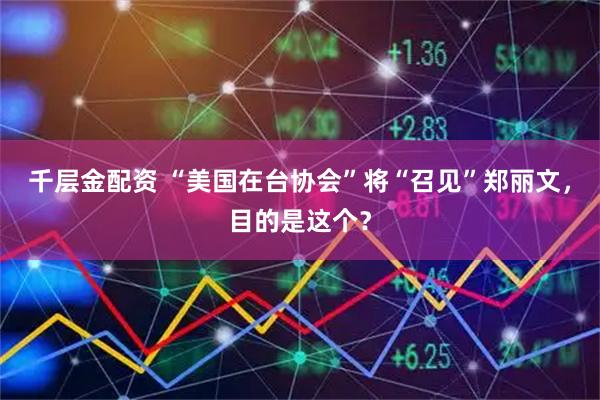 千层金配资 “美国在台协会”将“召见”郑丽文，目的是这个？