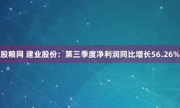 股粮网 建业股份：第三季度净利润同比增长56.26%